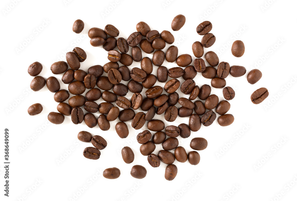 Coffee beans isolated on the white background,Top view. Coffee beans isolated on the white background,Top view.