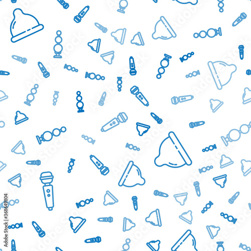 Set line Dildo vibrator, Condom and Anal beads on seamless pattern. Vector.