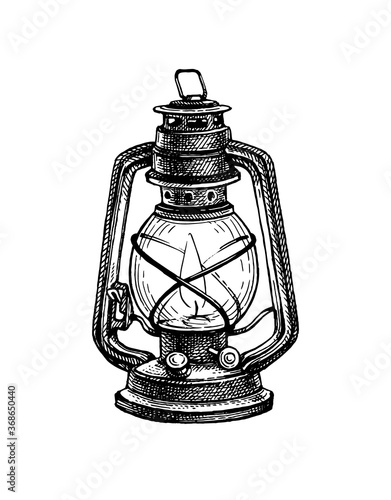 Ink sketch of kerosene lamp.
