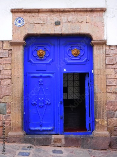 South America, Peru, city of Cusco, blue building door © Giban