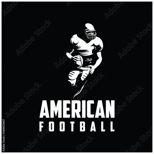 American football player holding ball  isolated vector silhouette. Team sport