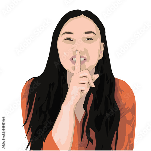 The woman makes a shh gesture. Emotion. Silence
