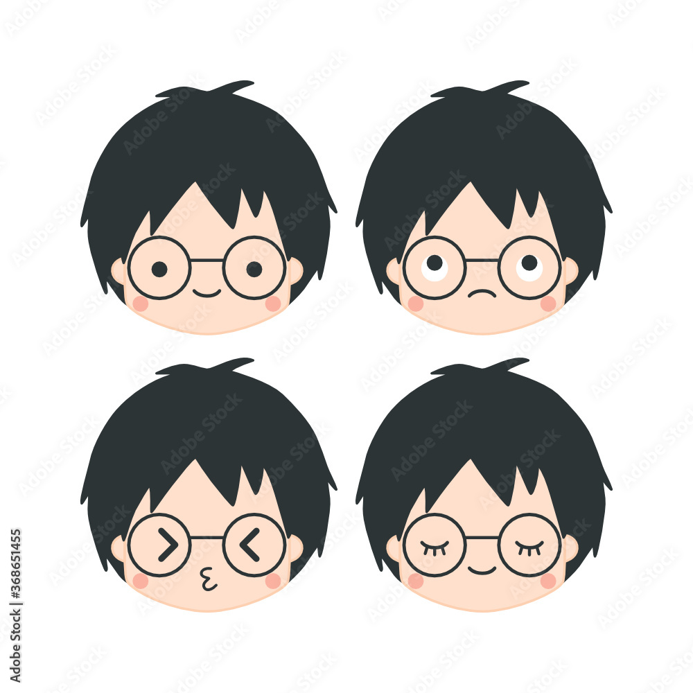 A boy wearing round eyeglasses, a boy face, a boy emotional, emoticon A boy wearing round eyeglasses, a boy face, a boy emotional, emoticon