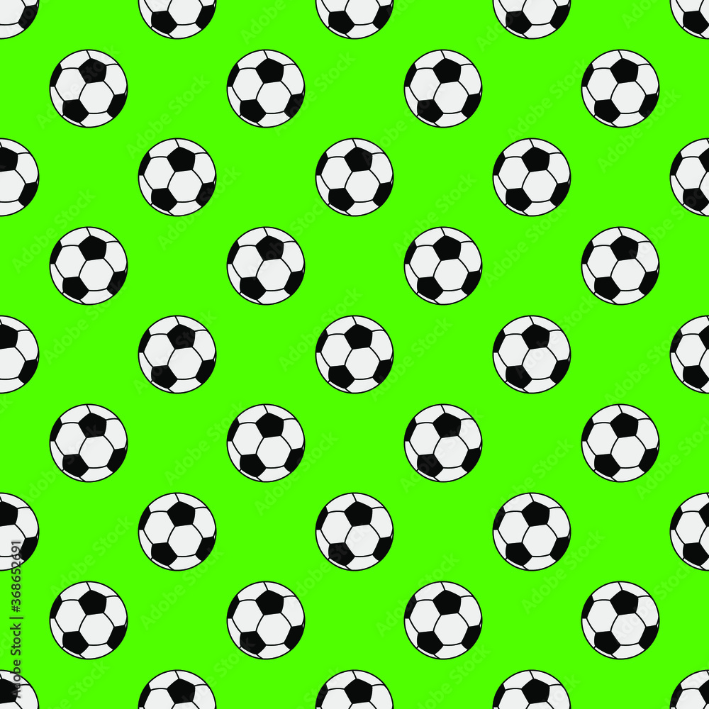 Soccer balls on green background, seamless pattern, vector Soccer balls on green background, seamless pattern, vector