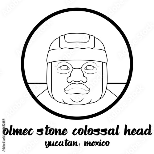 Circle icon line Olmec stone Colossal Head. vector illustration