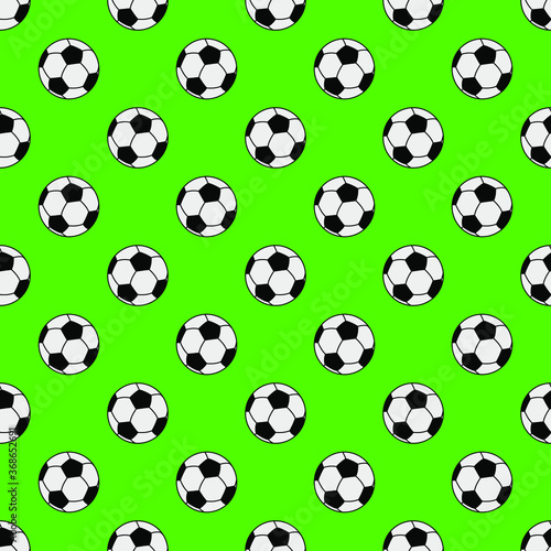 Soccer balls on green background  seamless pattern  vector