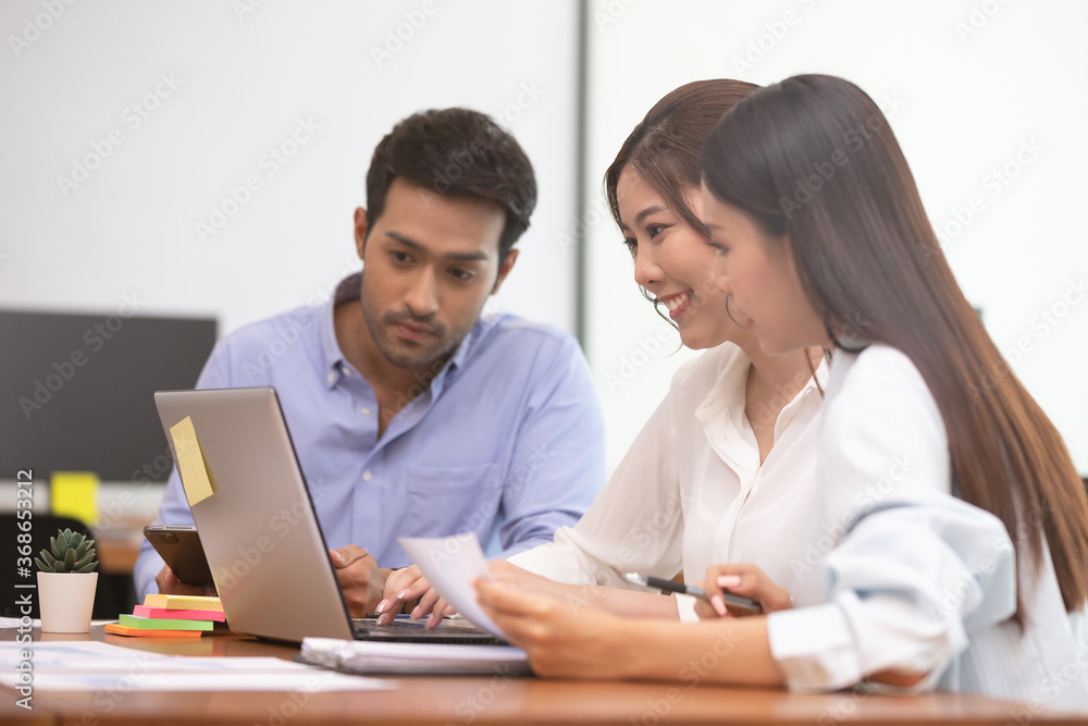 Asian business man and women meeting and talk about job in office. Asian business man and women meeting and talk about job in office.