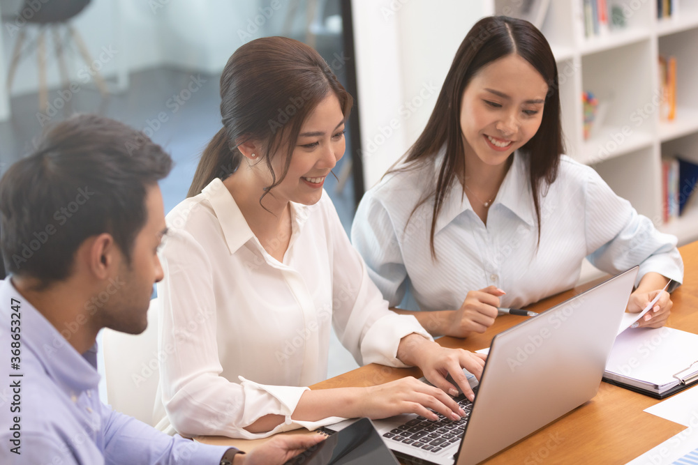 Asian business man and women meeting and talk about job in office. Asian business man and women meeting and talk about job in office.