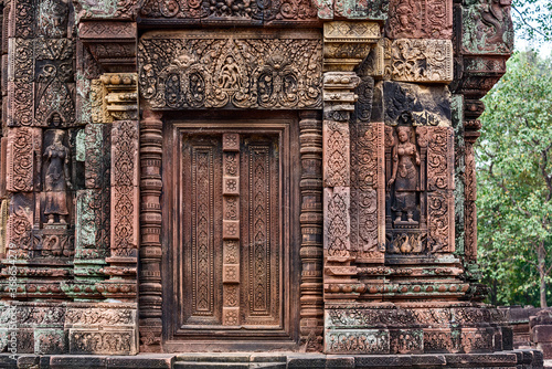 Blind door and balusters Banteay Srei temple in Angkor, Siem Reap, CambodiaBlind door and balusters Banteay Srei temple in Angkor, Siem Reap, Cambodia