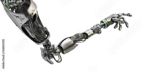 Sci-fi robotic arm pointing with index finger, 3d rendering