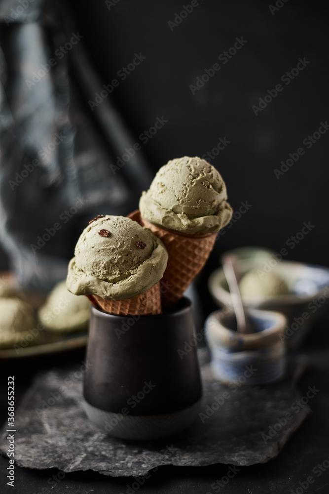 Homemade Green tea ice cream. Homemade Green tea ice cream.