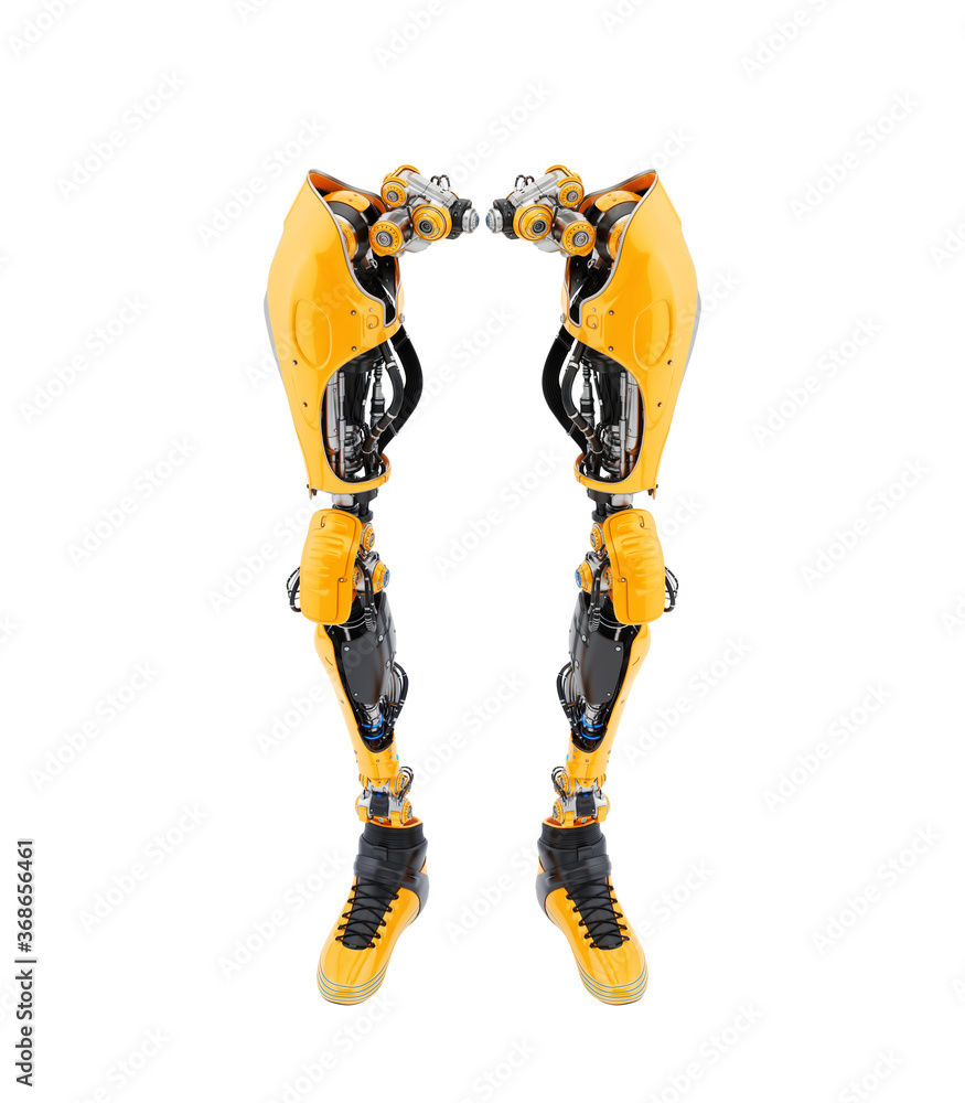 Replacement robotic leg part, 3d rendering on white background Replacement robotic leg part, 3d rendering on white background