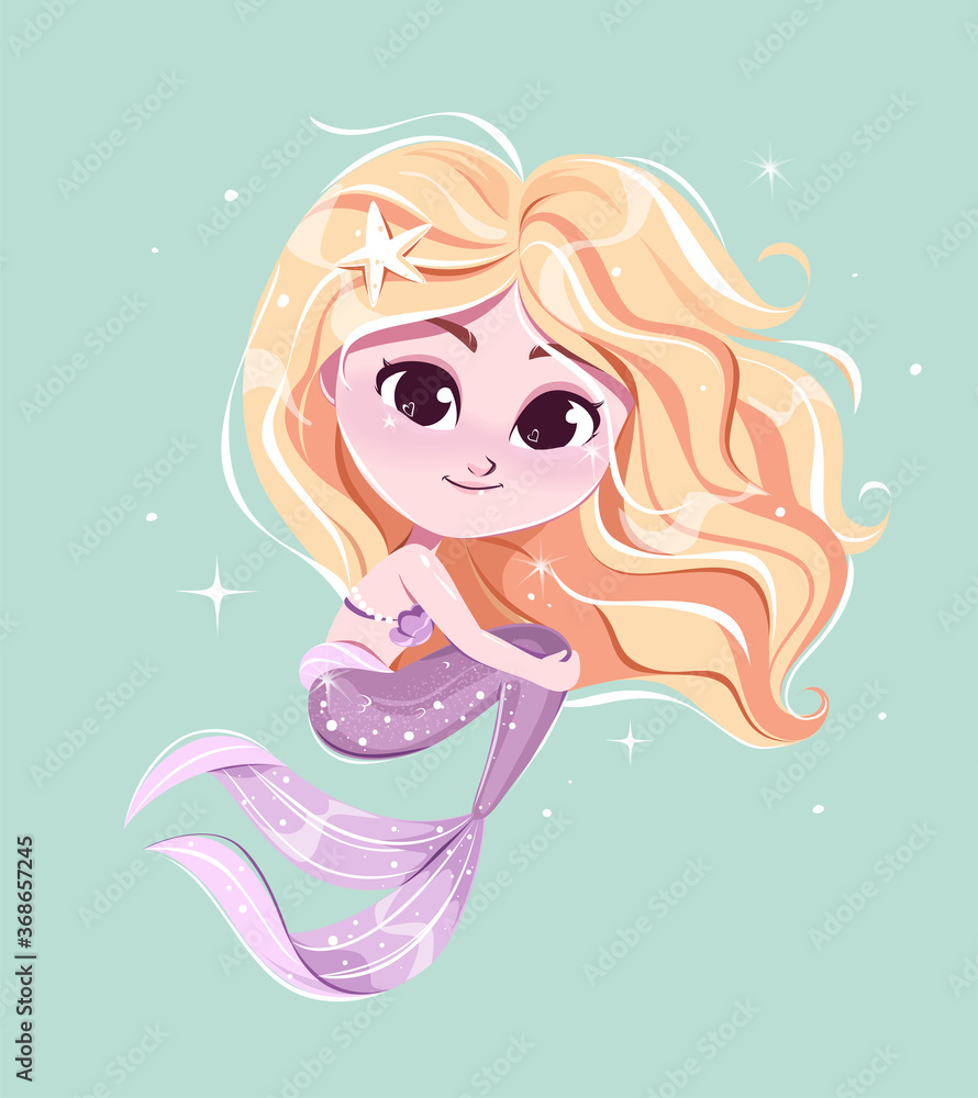 Cute mermaid girl with blonde hair vector illustration. Cute mermaid girl with blonde hair vector illustration.