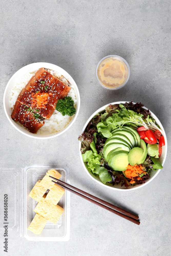 Avocado salad placed in a Japanese food box