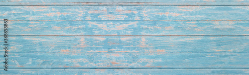 Panorama of sky blue vintage wood plank texture surface and background