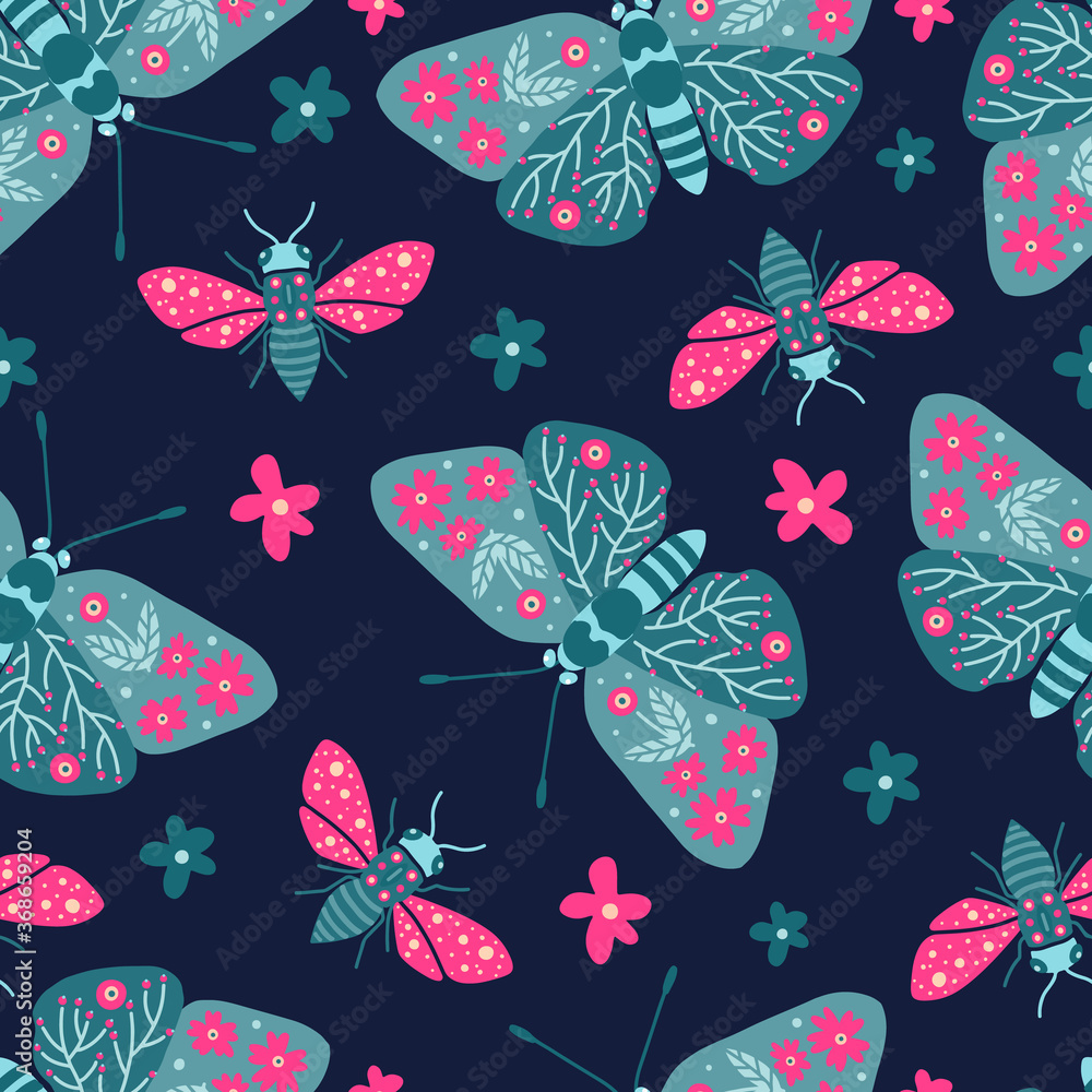 Night butterflies with a pink accent