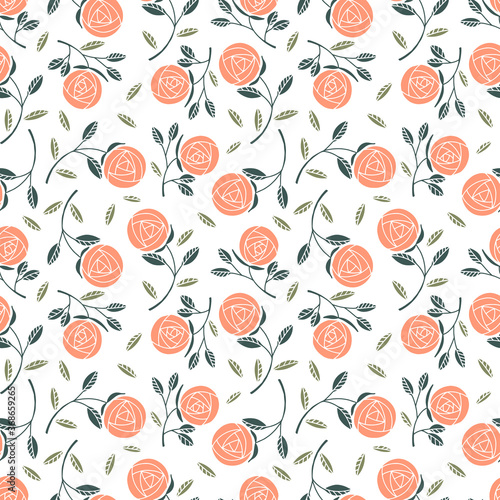 Seamless pattern with simple rose on white backgroung