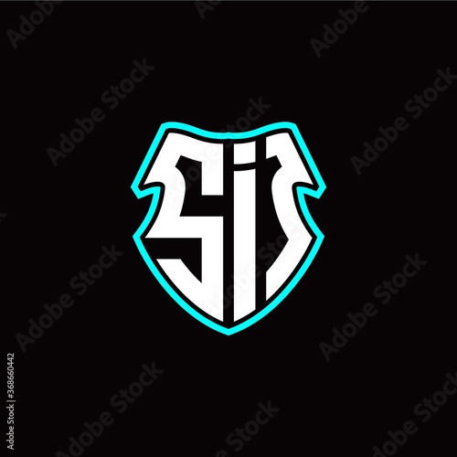 SI initial logo design with a shield shape