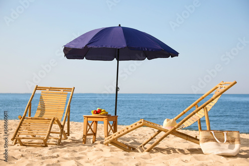 Fototapeta Naklejka Na Ścianę i Meble -  Comfortable place for rest on sunny beach
