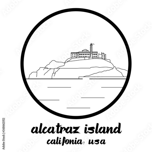Circle Icon line Alcatraz Island. Vector illustration
