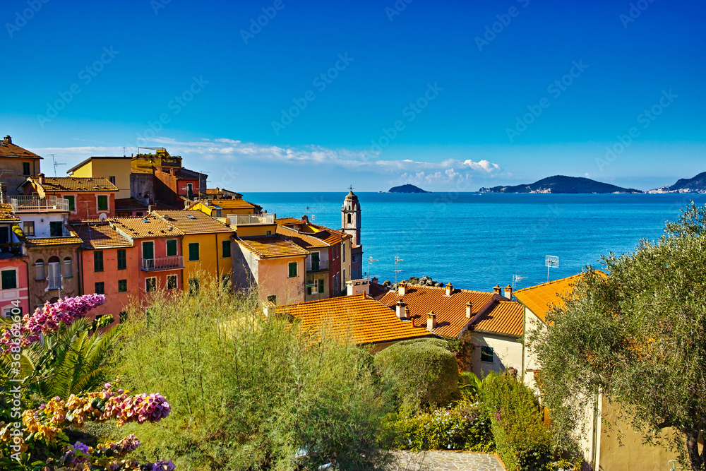 10/04/2016 Tellaro Italy Mediterranean seascape from the country of Tellaro Liguria Italy