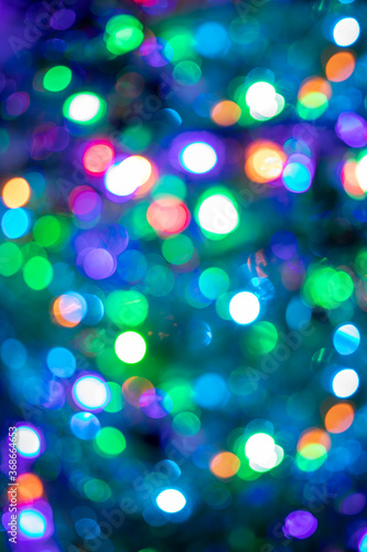 Beautiful trendy multicolored bokeh in purple-blue-green color as background or wallpapers. Vertical orientation.