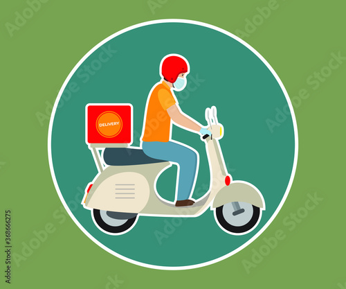 vector illustration for Food delivery boy riding a scooter with safety measures during deadly global outbreak of covid-19,online food delivery concept 