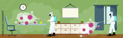 Vector illustration for buildings disinfectant during lock down, whole world sanitize for deadly covid 19 disease, 
global attack of corona virus