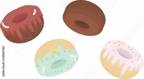 A narrow pattern of transmitted donuts with different fillings.