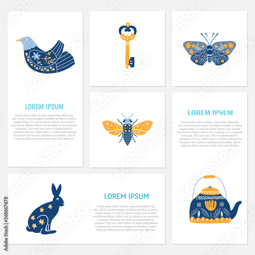 Set of Folk art cliparts in Scandinavian and Nordic style