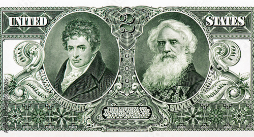 Robert Fulton and Samuel Finley Breese Morse. , Portrait on Test Note 2 U.S. dollars SPECIMEN, Test Note banknotes. photo