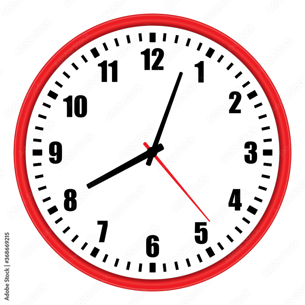 Vector illustration of red wall clock over white Vector illustration of red wall clock over white