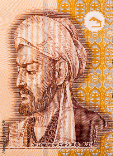 Abu Ali ibn Sina (Avicenna) (980-1037), great scientist, Persian encyclopaedist of the Tajik people. Portrait from Tajikistan 20 Somoni 1999 Banknotes.. photo