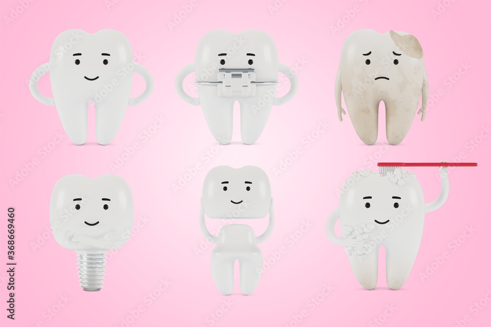 Tooth Analysis Cartoon Set of tooth cartoon character pictures. The concept of dental ...