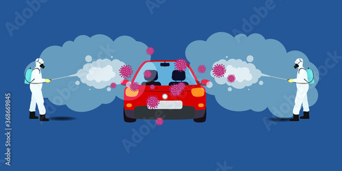 Vector illustration for car disinfectant during lock down, whole India sanitize for deadly covid 19 disease, 
global attack of corona virus