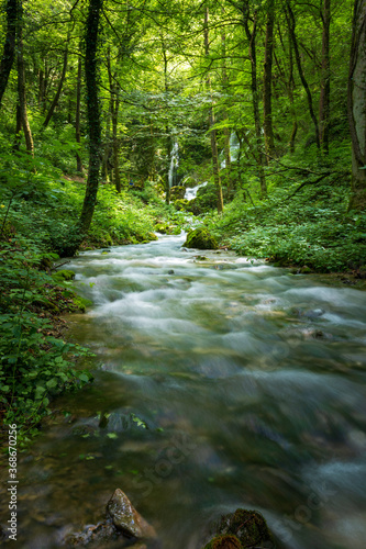 Waterfall Susec in Ilirska Bistrica, Slovenia at summer
