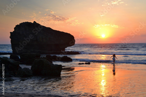 Sunset at the beach in Biarritz, France