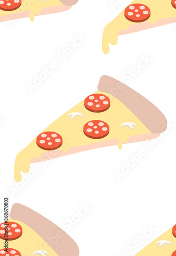 Seamless pattern of a slice of pepperoni pizza with dripping cheese.