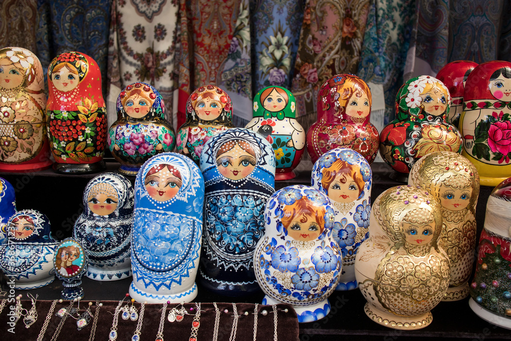 Counters with the Russian national souvenirs at a fair of folk art