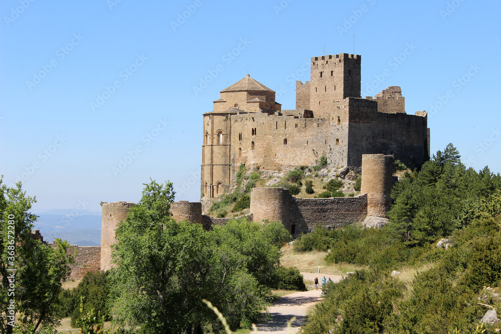 Landscape of Loarre Castle, romanesque castle located in Loarre (Huesca, Spain)