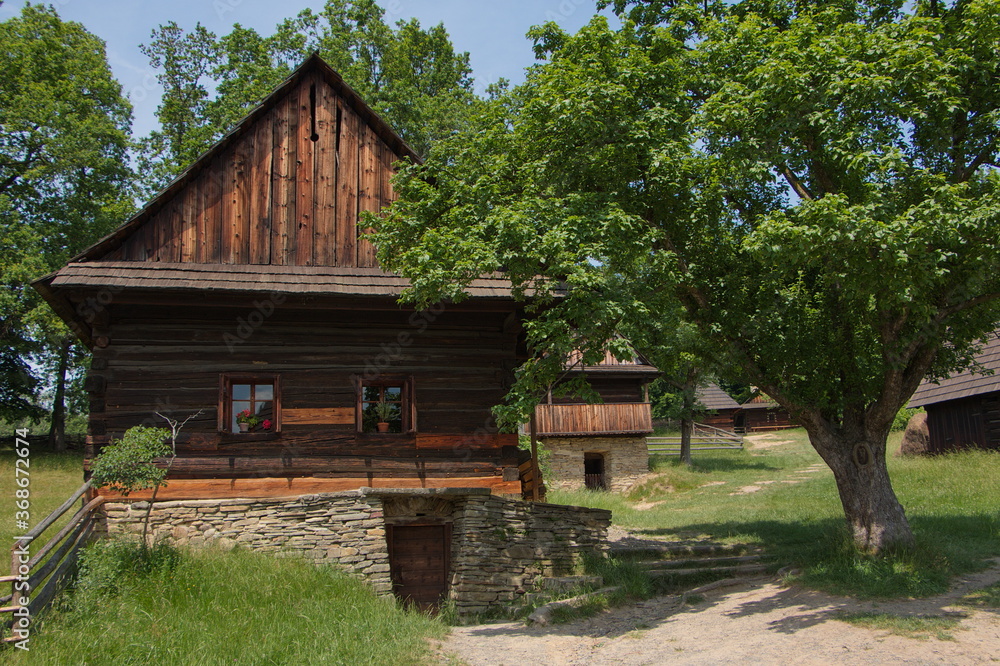 Old wooden houses in the open air museum in Roznov pod Radhostem in Czech republic,Europe
