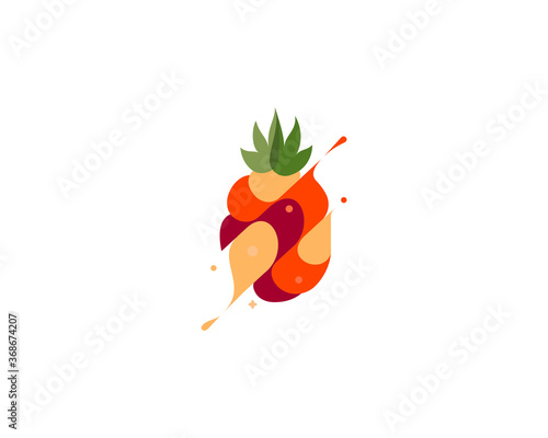 Pineapple colorful modern minimal style illustration. Creative icon logo splash concept explosion with drops. Fresh fruit logo emblem symbol logotype