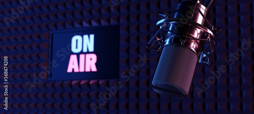 Radio cabin on air. Microphone and light. Stock Photo | Adobe Stock