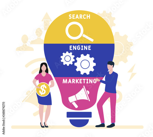 Flat design with people. SEM - Search Engine Marketing. business concept. Vector illustration for website banner, marketing materials, business presentation, online advertising.