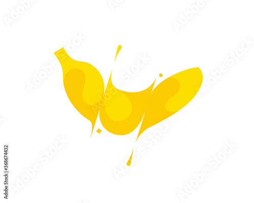 Banana colorful modern minimal style illustration. Creative icon logo splash concept explosion with drops. Fresh fruit logo emblem symbol logotype