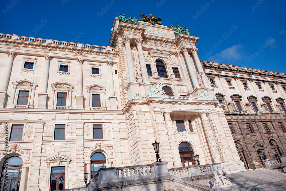 Neue Burg Facade . Palace with white stairs in Vienna  