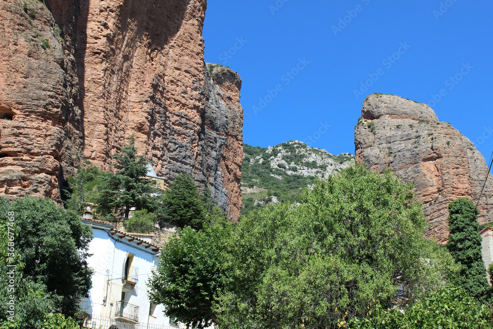 Landscape of the rock formations of the Mallos de Riglos (Huesca, Spain)
