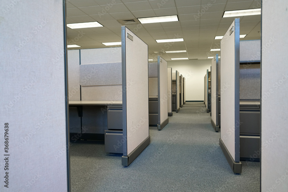 cubicles inside office building, place of work - obrazy, fototapety, plakaty 