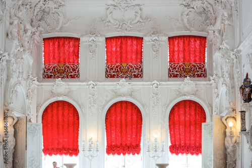 Photography thatre windows with red curtians