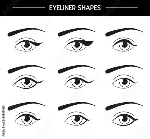 Set of eyeliner styles. Eye makeup with eyeliner and eyelashes. - Vector